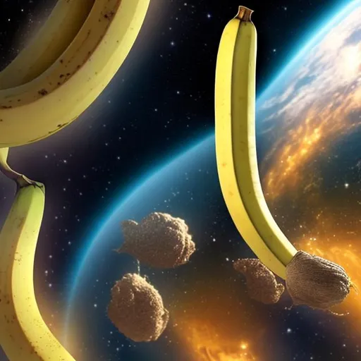 Prompt: An alive banana floating in space
