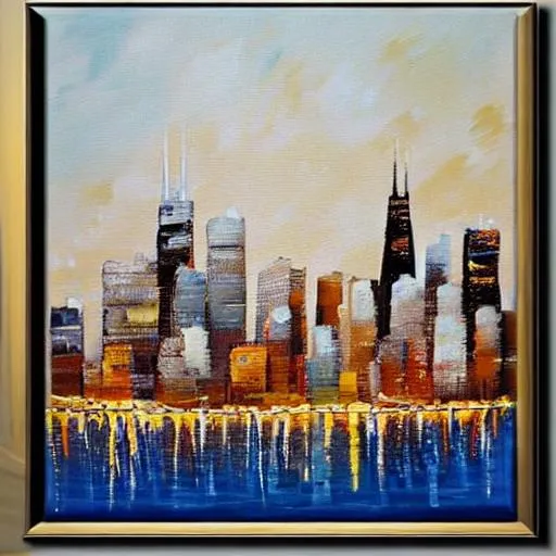 Prompt: Beige and white abstract oil painting of the Chicago skyline