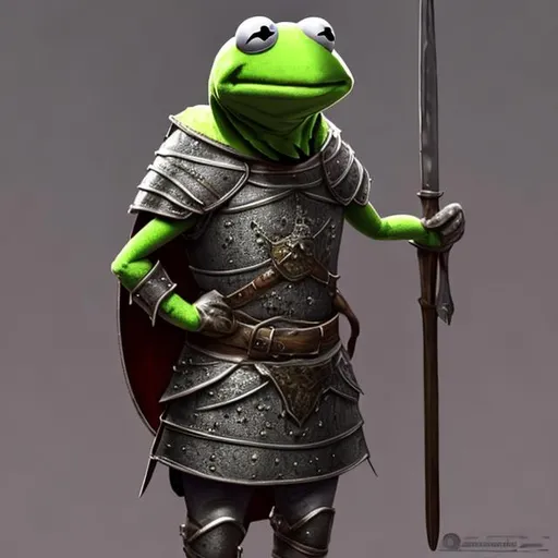 Prompt: kermit the frog, wearing plate armor, medieval armor, dark ages, ultra high detail, lighting, shaders