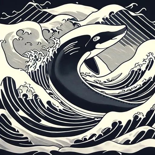 Prompt: Orca in traditional japanese style with waves and black wind bars,
Irezumi, tattoo, outline, monochrome
