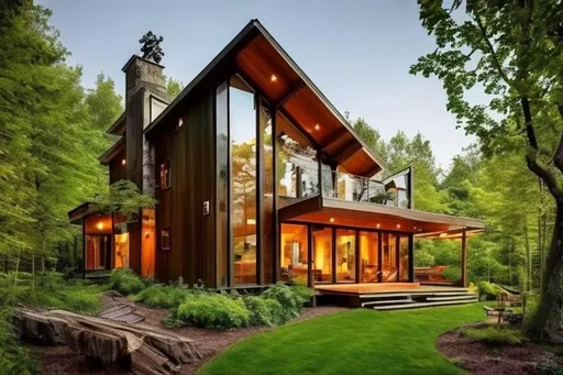 Prompt: amazing wooden house with green space