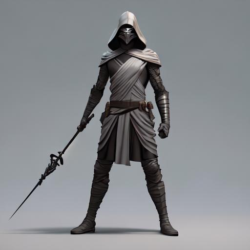 Dark Jedi Knight, masked, holding a spear, standing... | OpenArt