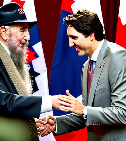 Prompt: Fidel Castro meets Justin Trudeau.