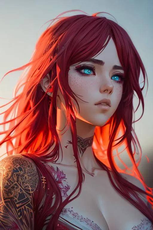 Prompt: high angle shot, cinematic shot,

Carne Griffiths,  Conrad Roset, full body, fantasy anime girl , detailed eyes, clear eyes, 3D anime girl, red hair, wavy hair, Full HD render + immense detail + dramatic lighting + well lit  + fine | ultra - detailed realism, full body art, lighting, high - quality,  engraved | highly detailed |digital painting, artstation, concept art, smooth, sharp focus, Nostalgic, concept art. 