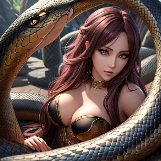 Prompt: anime version, female anthropomorphic snake, lamia, highly detailed face, highly detailed eyes, full body, whole body visible, full character visible, soft lighting, high definition, ultra realistic, 2D, 8K, digital art