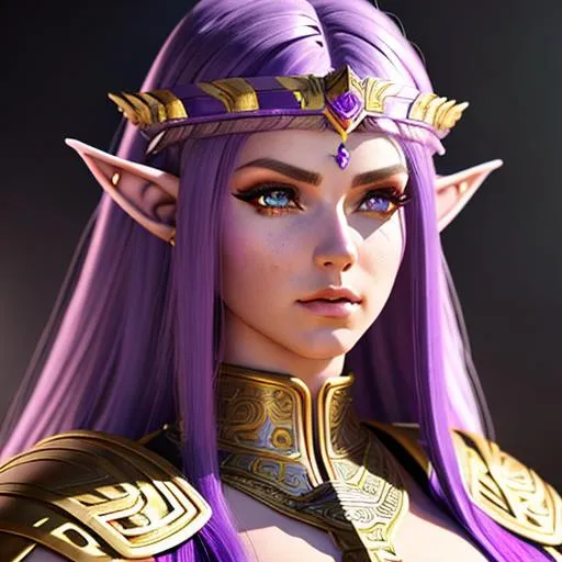 Prompt: An woman purple skins elf hyperdetailed, with long whitehair, wearing the armor of a Roman centurion, Hyperdetailed photorealism, 108 megapixels, amazing depth, powerful imagery, psychedelic Overtones, 3D finalrender, 3d shading, cinematic lighting, artstation concept art.

