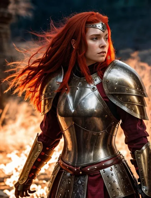 Prompt: red haired warrior in armor