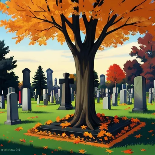 Prompt: draw a fall cemetery