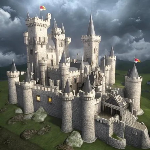 Prompt: White stone medieval fantasy castle