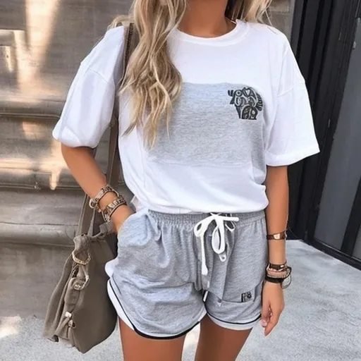 sweat shorts sets, casual fashion, 30 years old woman | OpenArt