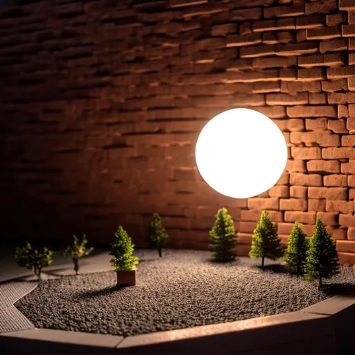 Prompt: A small artificial moon made entirely out of bricks