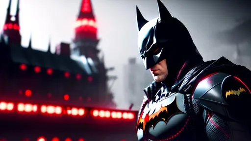 Prompt: Batman, black and red, arkham Knight, 8K, ultra detailed, HDR, bloom, masterpiece, ray tracing, cinematic