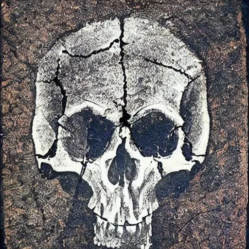 Prompt: ancient cave painting  skull
