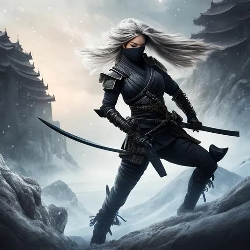 Prompt: create best quality photograph of beautiful female ninja who is wearing white,  night time and beautiful sky as background, detailed face, extremely detailed environment, extremely detailed background, extremely detailed skin, extremely detailed clothing, natural colors , professionally color graded, photorealism, 8k, realistic, moody lighting, galactic environment, volumetric lighting