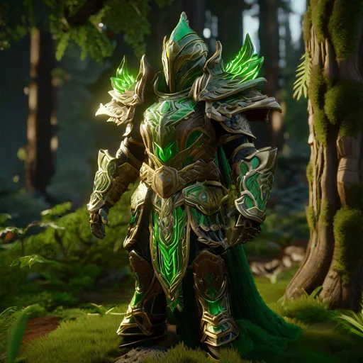 Prompt: "Unreal Engine 5 render :: 3D :: HDR:: (Game Asset, 3D model of ultra-detailed magic fantasy druid armor on a stand) :: Close up :: Detailed magical wood armor, luminescent green details :: maximalist intricate detailed:: ray tracing:: photorealistic, cinematic :: fantasy art :: artstation :: concept art :: Christopher Lovell + Bojan Jevtic + Artgerm + WLOP:: 8k :: ZBrush :: CGSociety"