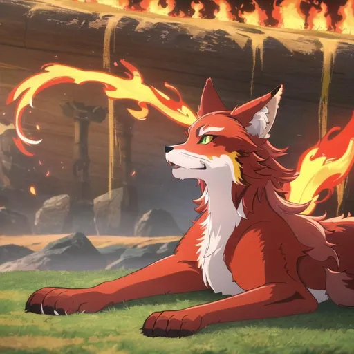 Prompt: (8k, 3D, UHD, highly detailed, hyper detailed, masterpiece, detailed oil painting) portrait of [fire elemental] ((fox)), (canine quadruped), adolescent female, detailed silky crimson-red fur, {gleaming yellow-green eyes}, 8k eyes, youthful, lively, lithe, bounding, beautiful anime scenery, {black fur highlights}, sharp focus, cinematic, vivid colors, brilliant colors, long silky hair on crest, plump, (rows of pink blossoming sakura trees), elemental battle, battle prone, highly detailed ruins, umber red mane, wispy brown ears, wispy ruby-red mane, flowers on fur, snow-capped trees, snow on fur, forest, silky bushy tail, billowing mane, professional, unreal engine, dynamic, intricate detail, intricately detailed fur, highly detailed face, best quality, highly detailed mouth, 4k, 16k, 64k, HDR, unreal 5, artstation, deviant art, instagram, trending, perfect composition, symmetric, golden ratio