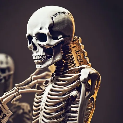 Prompt: A skeleton is typing wait for the revenge 