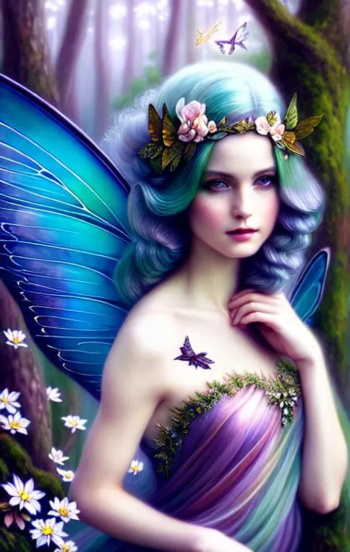 Prompt: portrait of a beautiful forest fairy, sweet, graceful wings muted colors, sharp focus, fantasy art, fairy aesthetics, intricate, elegant, highly detailed, hyperrealistic painting, artstation, concept art, painterly, dreamy, sofy illumination, hasselbrad photography, illustration, art by scot howden