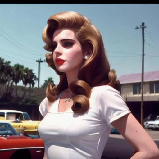 Prompt: film still of lana del rey in grease