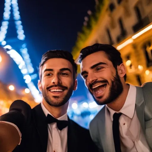 Two handsome men taking selfie while hanging out at... | OpenArt