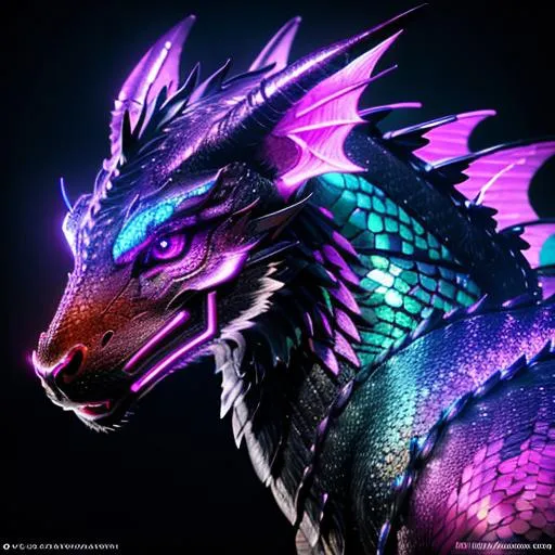 Portrait Of A Roaring Neon Dragon With Iridescent Bl