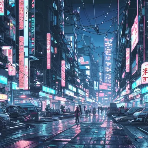 Prompt: Street view of a Japanese cyber punk city