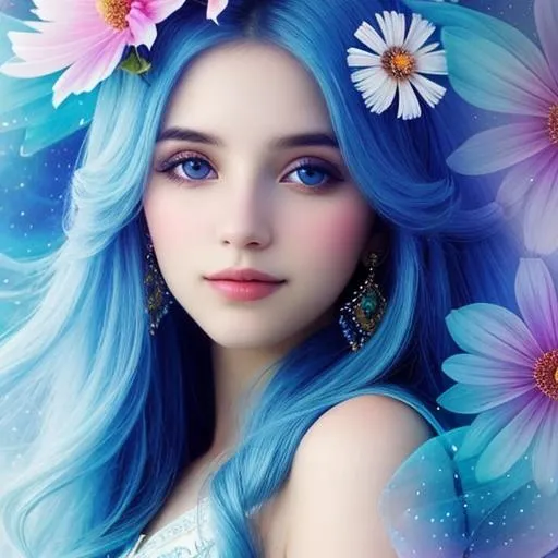 Prompt: pretty girl, ethereal,dreamscape, cosmos, pale blue colors,closeup