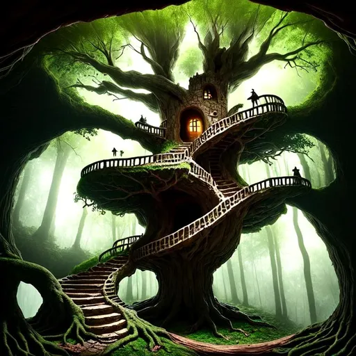 Old hollow tree in an old forrest, Windows, holes an... OpenArt