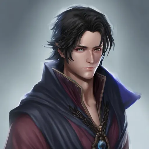Prompt: Dark hair Male mage realistic 