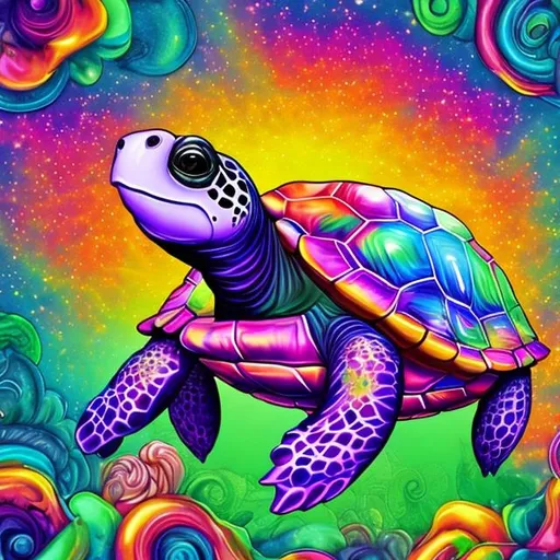 Prompt: Turtle in the style of Lisa frank