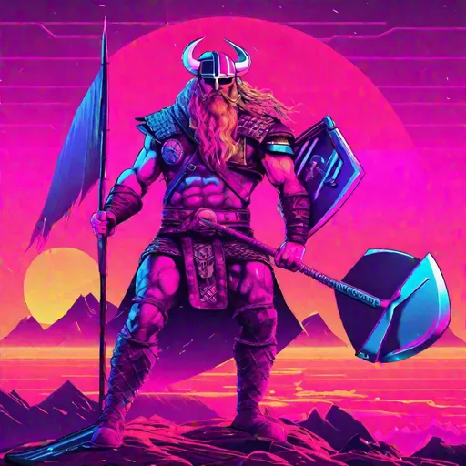 Prompt: synthwave viking warrior