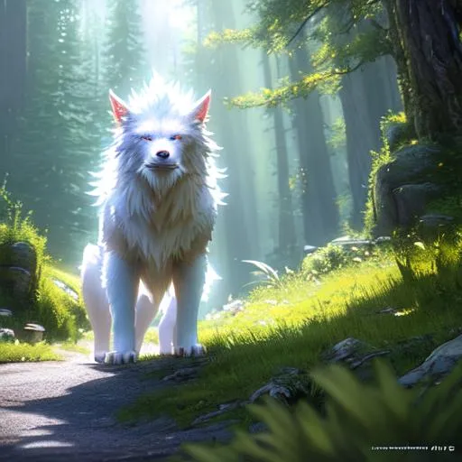 Prompt: Oil painting, landscape,  
ultra-realistic, 3d lighting, perfect composition, unreal engine 8k octane, 3d lighting, UHD, HDR, 8K, render, HD, 

highly detailed, camera  far away from the character, visible full body, 

ethereal, unnatural albino cute werewolf in a cute  pose resembling the Druid from Diablo 2 character, with big claws, a small tail, rear wolf limbs fibulas and hocks, and (white and golden armor) with pauldrons, standing at the top of a lush hill in a dark forest at a red full moon's night, fighting infernal monsters.

Landscape, (Masterfully crafted Glow, pale blue lens flare) behind