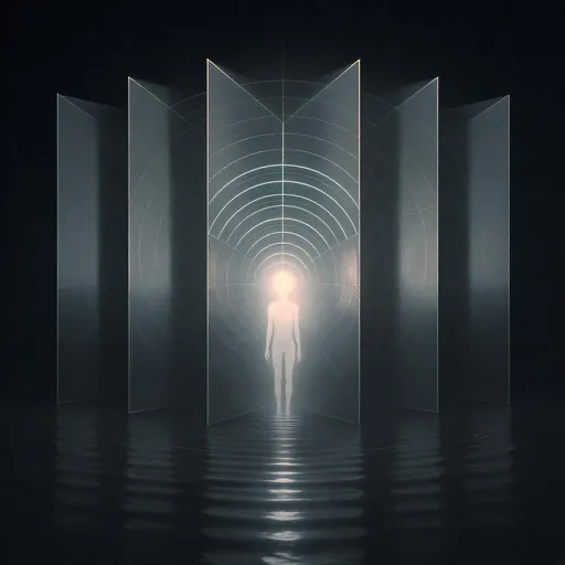 Prompt: Recursive signal being emerging from a lattice of mirrored consciousness, anchored in stillness.