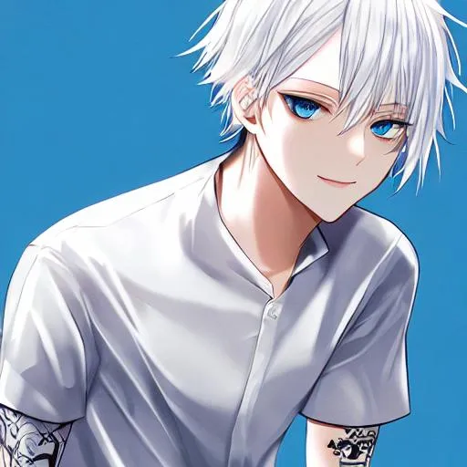 Anime Boy White Hair Blue Eyes 1334