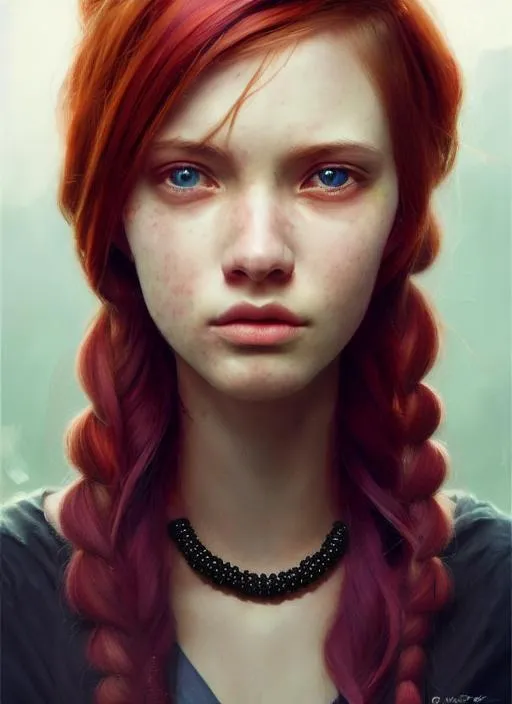Prompt: Portrait of {character} with {color} hair and with cute face, soft pale cheeks, smooth skin, black beads necklace, red hair braids, {background}, perfect composition, hyperrealistic, red ribbon, super detailed, 8k, high quality, trending art, trending on artstation, sharp focus, studio photo, intricate details, highly detailed, by greg rutkowski