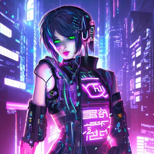 Premium Photo | Anime girl with headphones and neon lights