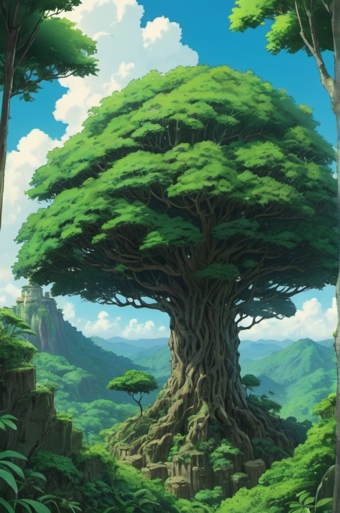 studio ghibli anime style a coffee tree in the middle of the jungle anime scene