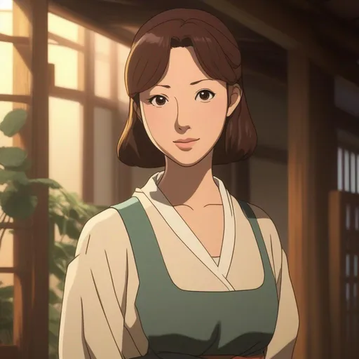 Prompt: ghibli movie character based off of Anri Sugihara, consistent lighting and mood throughout