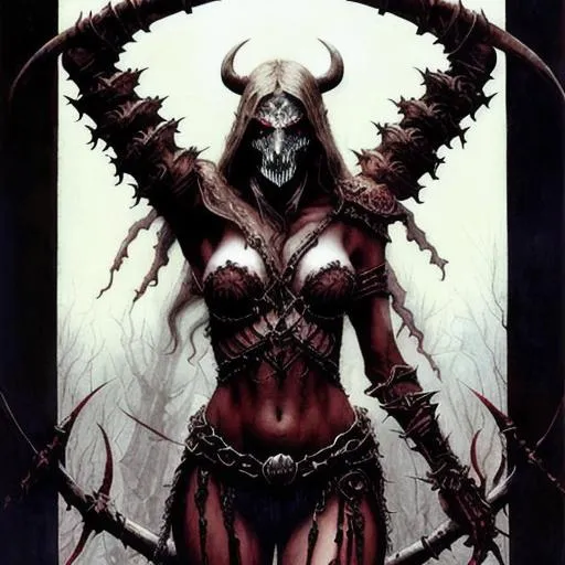 Prompt: warrior wraith master of death looking back over shoulders, portal to another world, sultry, athletic body, high fantasy, Grotesque, dark skeletal figure, skeletal face, skeletal claws, sunken eyes, blood red lips, undead, by Brian Froud, Luis Royo, Alan Lee, Alex Gray, perfect composition, approaching perfection, perfect symmetry, divine ratio, concept art, digital painting, ethereal, demonic backlight, 3d render, realistic, octane render, 4k, close up, extremely detailed, cinematic, 50mm, trending on artstation, sharp focus, studio photo, intricate details, highly detailed, story book style, muted colors, watercolor style