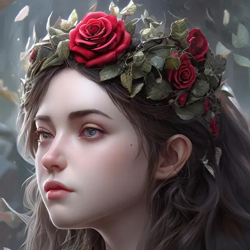 Prompt: Red rose queen hyper realistic hyper detailed small head crown