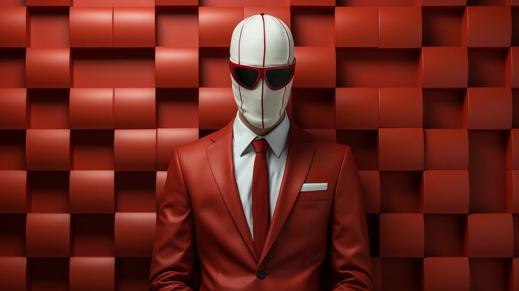 Prompt: red and white checkerboard wall man