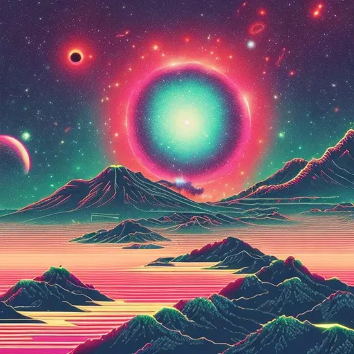 Prompt: retro imperial japan, retrowave, neon, synthwave, vaporwave, highly detailed, galaxy sky, cosmos