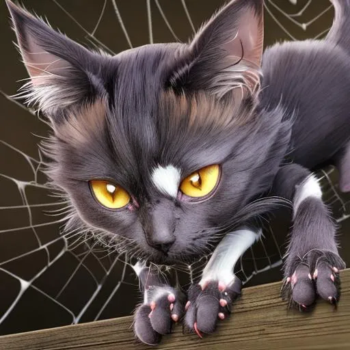 Prompt: A cursed hybrid between a cat and a spider