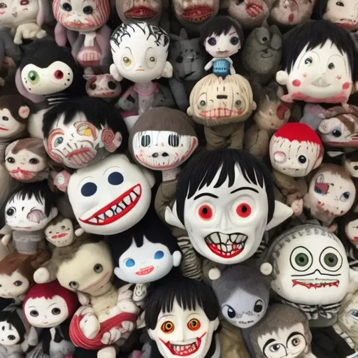 Prompt: Stuffed animals in the style of junji ito