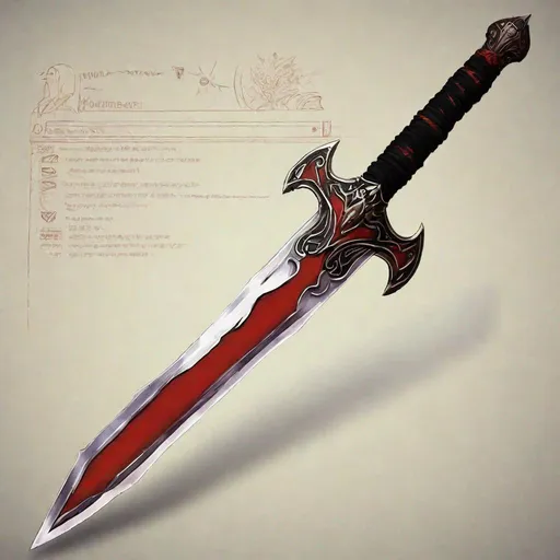 Prompt: Create me a simple straight short sword that looks like it'd be from Adventure time, it should be fully red with basic carvings and a black wrap around the hilt