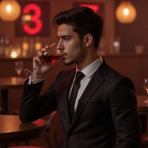 Prompt: <mymodel> Drinking wine in a rich club, young guy, wearing a suit, best quality, 4K