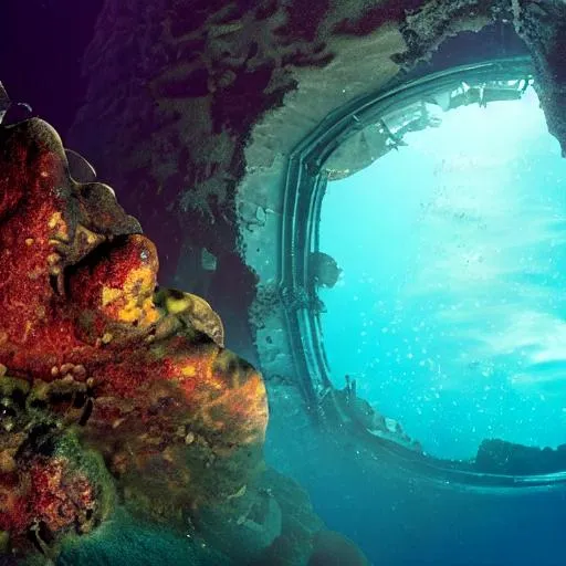 Prompt:  underwater wreck of an ancient space ship hanging of of a cliff cinematic 4k resolution           