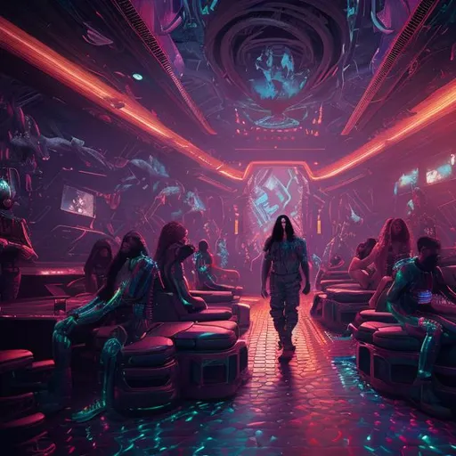 Prompt: digital painting, miltary Jesus, muted exotic night club, space background, hyperdetailed, ultra-realistic, cinematic lighting, unreal engine 5, octane render