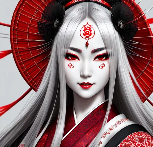 Prompt: {{{{the highest quality concept art masterpiece, hyper detailed, realistic, portrait of Bloody demonic Shinto Shrine maiden with silver hair black dark kimono with an intricate red spider lily pattern, and a pale white skin, Japanese, maximum detail, high definition horror, Japanese Horror, dark fantasy

}}}
