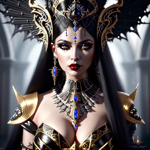 Prompt: 3/4 portrait view, Insanely detailed photograph of an elaborate and enigmatic "ethereal Vampire queen Akasha ", realistic, cinematic, intricate and hyperdetailed, black hair, black filigree,  fantasy art, album cover art, volcano, 3D soft lighting, beautiful woman, long white hair, midnight, human like features, fire
